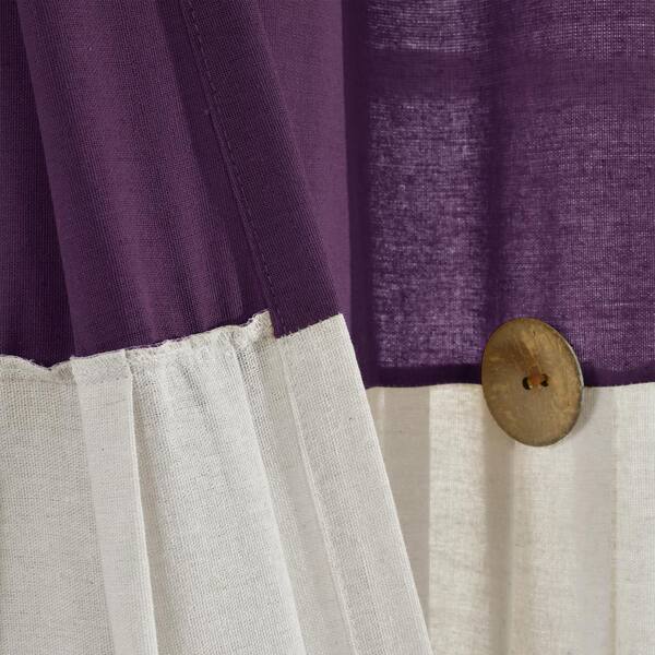 Linen Button Window Curtain Panels Single Purple/White 40X84 16T005421