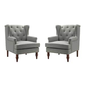 Cecília Grey Armchair With Solid Wood Legs Set of 2
