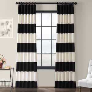 Onyx Black and Off White Striped Rod Pocket Room Darkening Curtain - 50 in. W x 120 in. L (1 Panel)