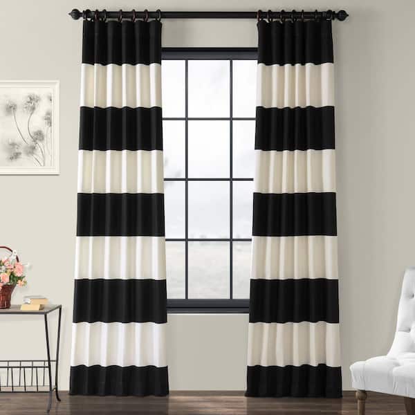 Exclusive Fabrics & Furnishings Onyx Black and Off White Striped Rod Pocket Room Darkening Curtain - 50 in. W x 120 in. L (1 Panel)