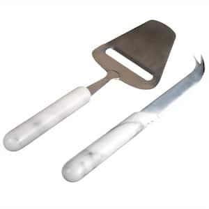 Stainless Steel Cheese Cutter Slicer and Cheese Knife with Natural White Marble Handle (Set of 2)