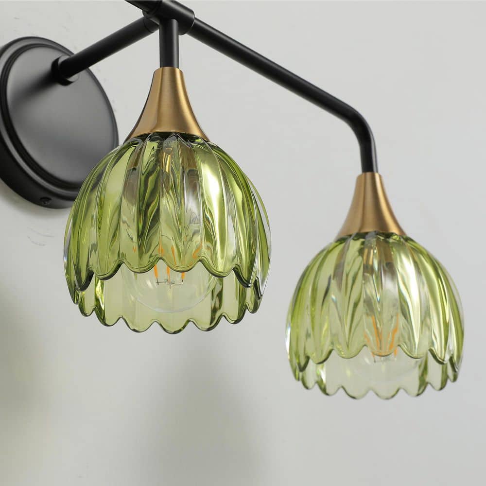 21 in. 3-Lights Black and Gold Vanity Light Fixtures Bathroom Wall Sconce With Green Tulip Glass Shade E26 Socket Base price history on PriceWatchPro
