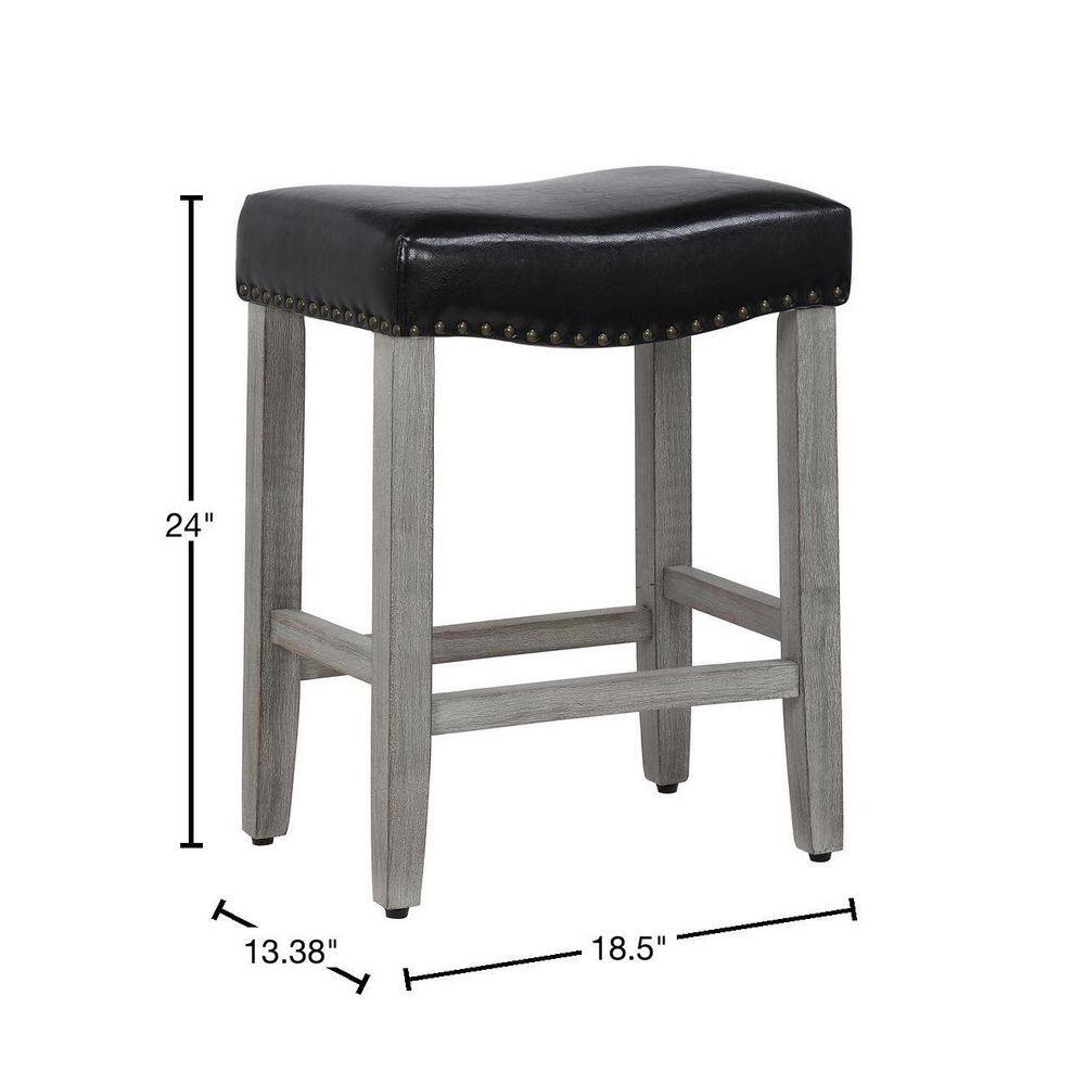 24" Antique Gray Leather Saddle Style Backless Bar Stool