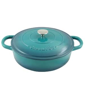 Artisan 5 qt. Round Enameled Cast Iron Braiser Pan with Self Basting Lid in Teal