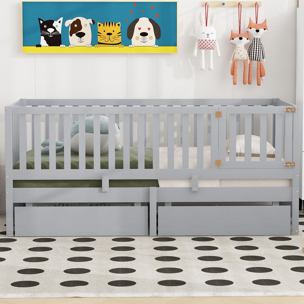 Sthir Gray Twin Size Daybed with Fence Guardrails and 2-Drawers, Split into Independent Floor Bed and Daybed price history on PriceWatchPro