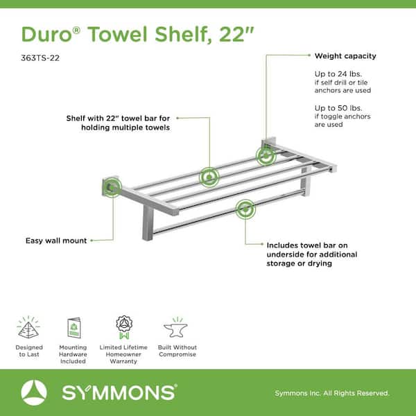 Duro 22 in. Wall-Mounted Towel Shelf with Bar in Polished Chrome Duro 22 in. Wall-Mounted Towel Shelf with Bar in Polished Chrome