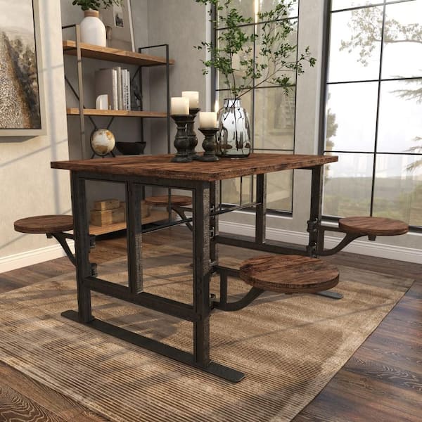 Litton Lane 51 Brown Rectangle Teak Industrial Dining Table