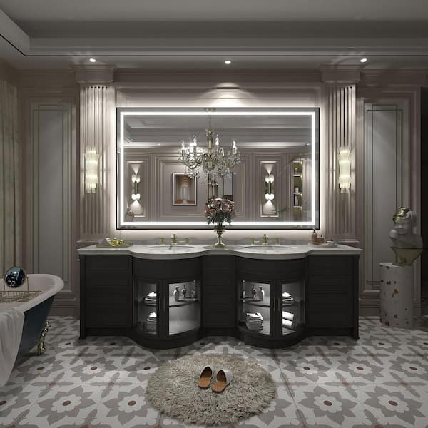 60 in. W x 36 in. H Rectangular Framed Front and Back LED Lighted Anti-Fog Wall Bathroom Vanity Mirror in Tempered Glass