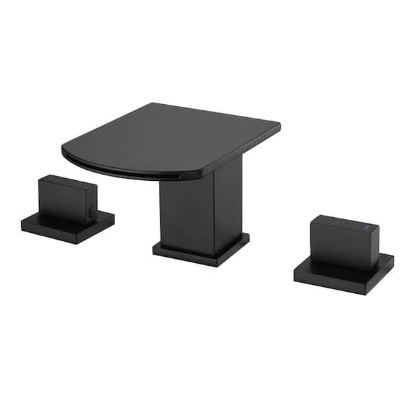 FLG 8 in. Widespread Double Handle Bathroom Faucet 3 Hole Modern Brass Sink Basin Vanity Taps in Matte Black