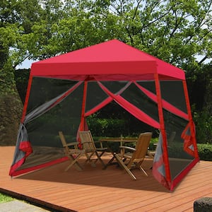 10 ft. x 10 ft. Red Patio Outdoor Instant Slant Leg Pop-up Canopy with Mesh Tent