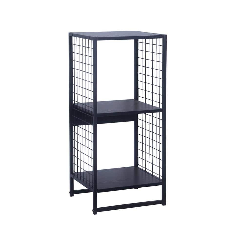 Black Metal and Wood Grain 2-Cube Bookshelf