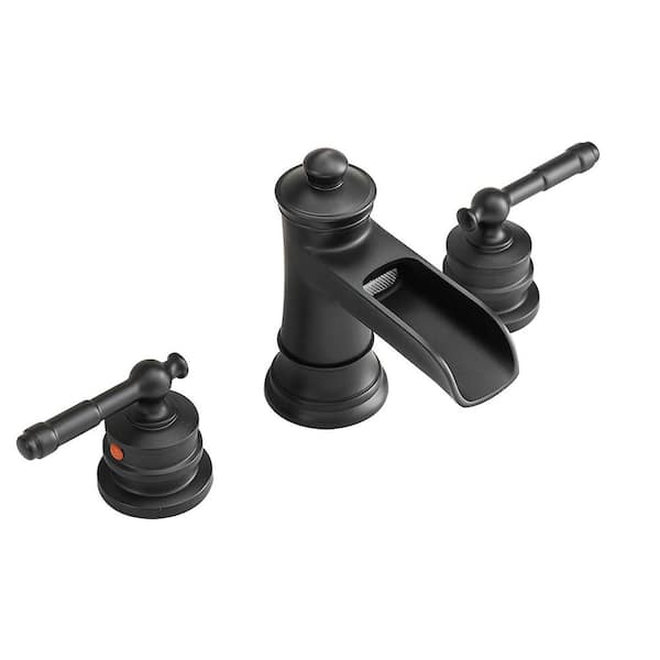 Waterfall 8 in. Widespread Double Handle Stainless Steel Bathroom Faucet in Matte Black