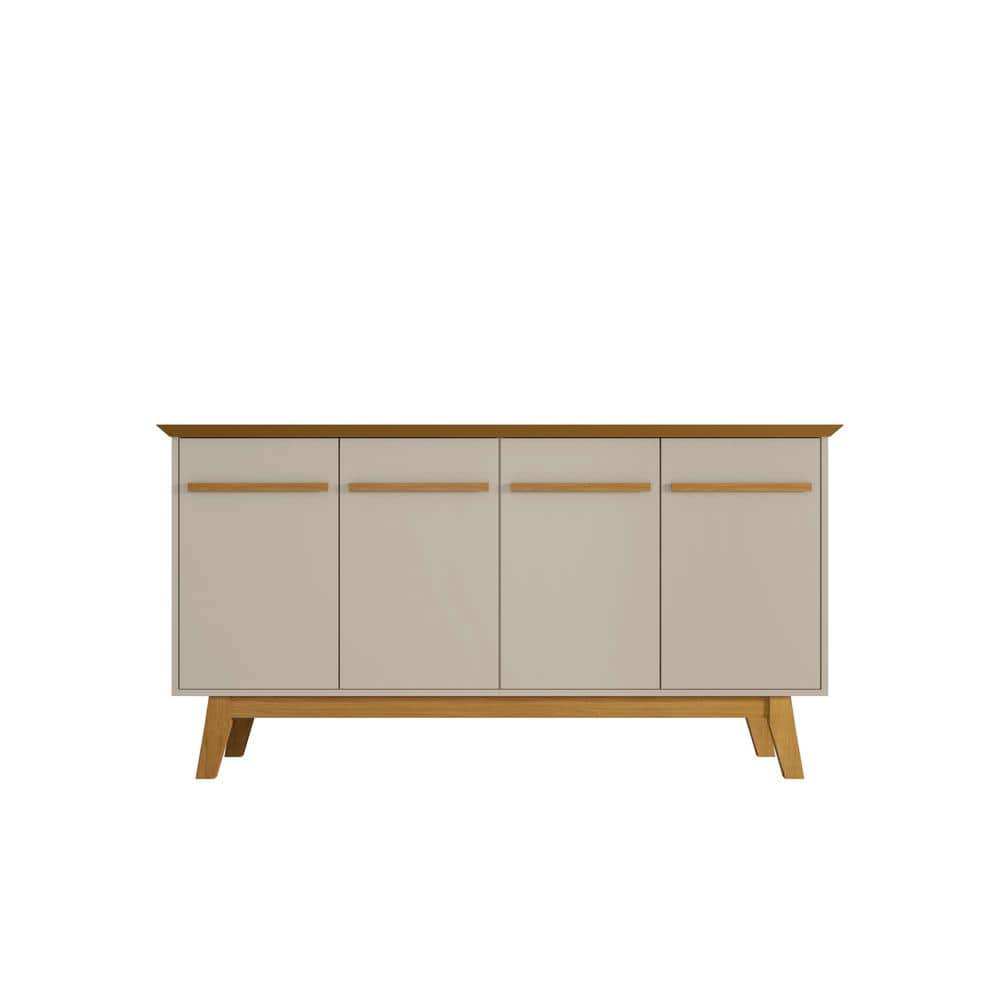 Off White and Cinnamon Mid-Century Modern Sideboard with Solid Wood Legs