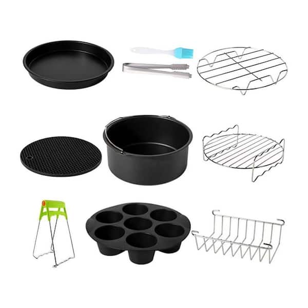 10-Piece Nonstick Air Fryer Accessories Set with Silicone Mat Pizza Pan Cake Barrel Skewers Rack Dishwasher Safe