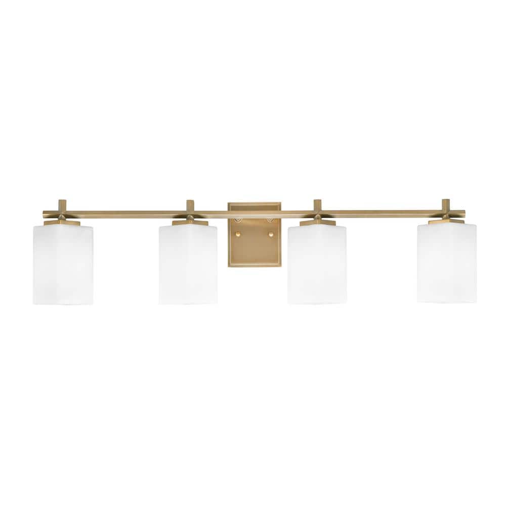 Bridgewater 4 Light Bath Bar, New Age Brass Finish, 3.5 in. Square White Ma