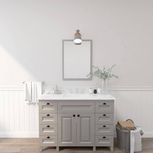 Home Decorators Collection 48 in. W x 21 in. D x 35 in. H Single Sink Freestanding Bath Vanity in Gray with White Engineered Stone Top