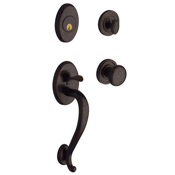 Baldwin Logan Single Cylinder Distressed Venetian Bronze Door Handleset with Classic Knob