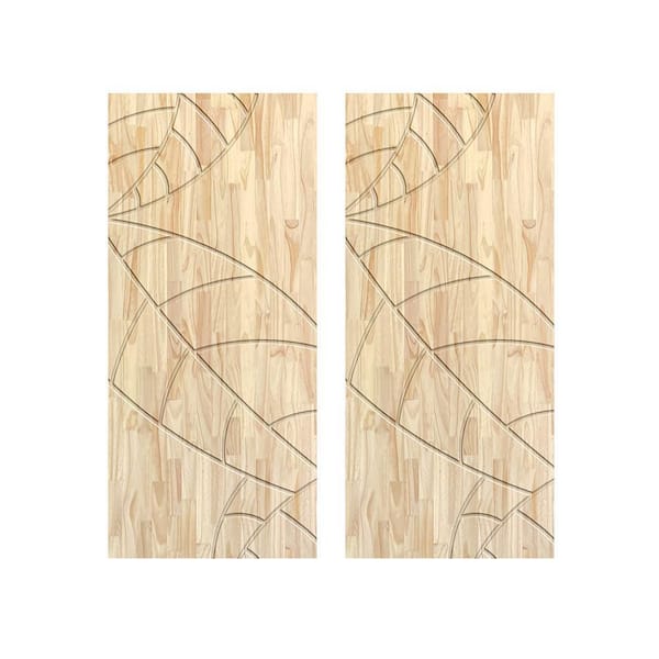 CALHOME 84 in. x 96 in. Hollow Core Natural Pine Wood Unfinished Interior Double Sliding Closet Doors