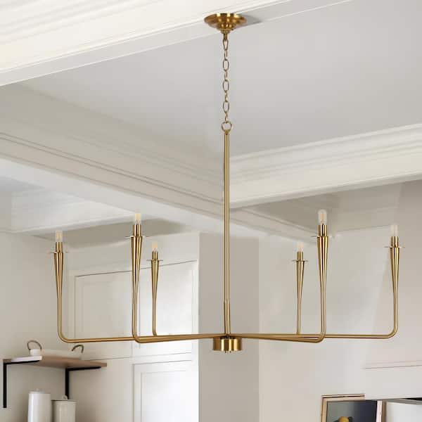 6-Light Gold Transitional Candlestick Kitchen Island Chandelier