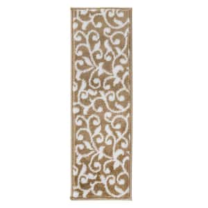 Leaves Collection Beige White 9 in. x 28 in. Polypropylene Stair Tread Cover (Set of 13)