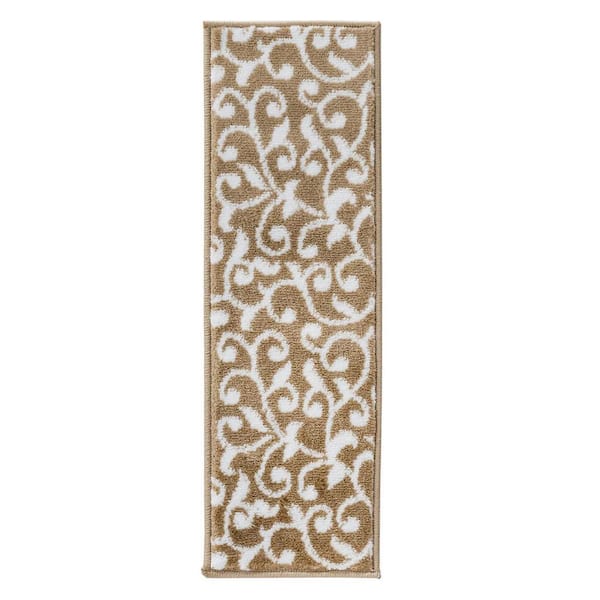 SUSSEXHOME Leaves Collection Beige White 9 in. x 28 in. Polypropylene Stair Tread Cover (Set of 13)