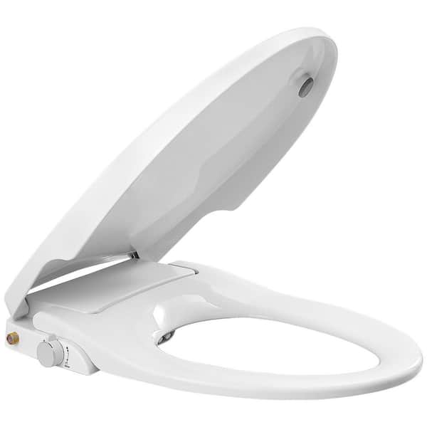 YSQCAR Dual Nozzle Non-Electric Bidet Seat for Elongated Round Toilets in White