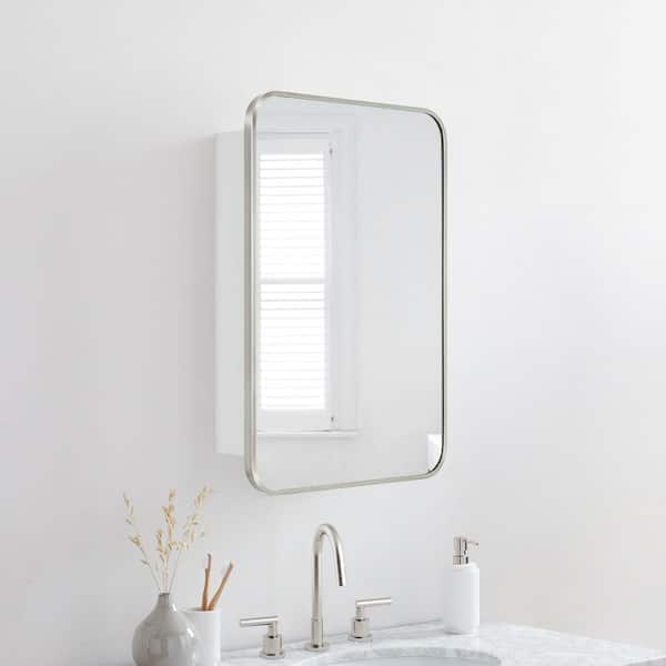 TEHOME Garnes 16.5 in. W x 24 in. H Rectangular Recessed or Surface Mount Metal Medicine Cabinet with Mirror in Brushed Nickel