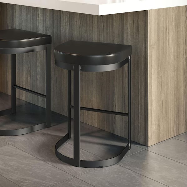 Amisco Lester 30 in. Black Faux Leather / Black Metal Bar Stool