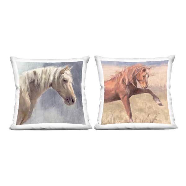 Stupell Industries Rustic Stallions Portraits Blue Print Polyester 18 in. x 18in. Throw Pillow, Set of 2