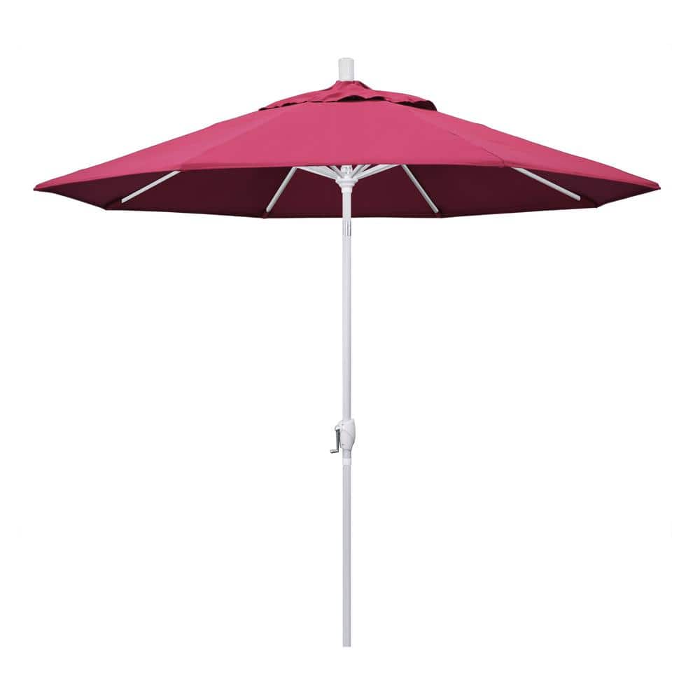 9 ft. Matted White Aluminum Push Button Tilt Crank Lift Market Patio Umbrella in Hot Pink Sunbrella price history on PriceWatchPro