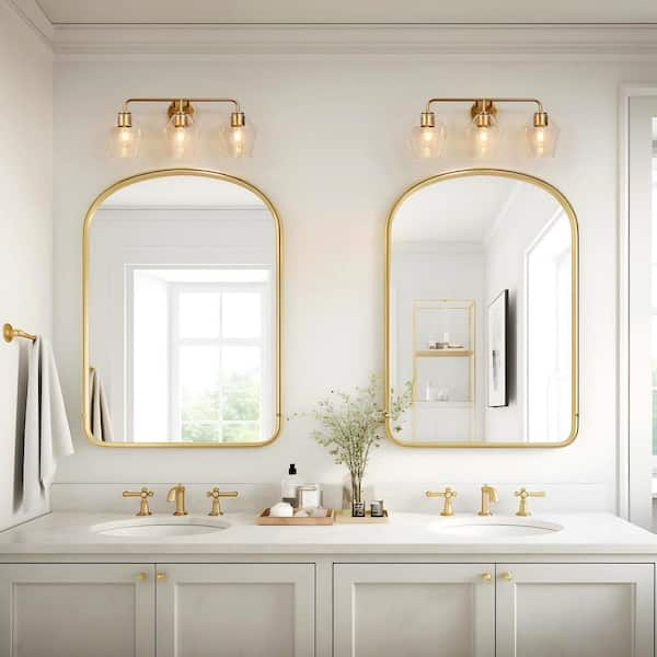 Modern Wall Light Fixtures Brass Bathroom Vanity Light with Milky White  Cylinder Glass Shade Set of 2