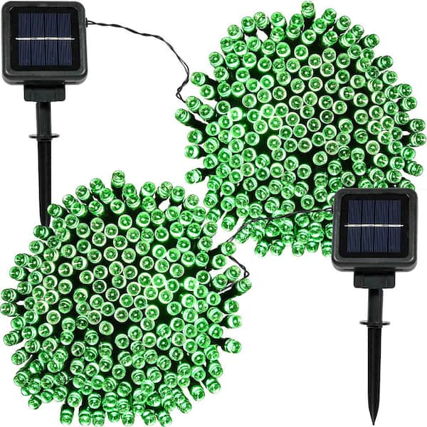 Sunnydaze 200-Light Outdoor 68 ft. Solar Round Mini LED String Light Set in Green (2-Pack)