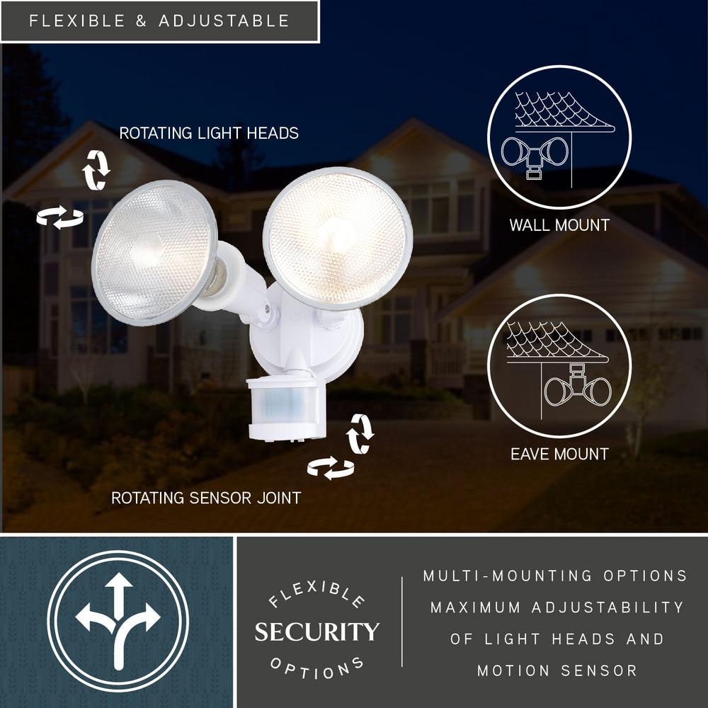 White Dual Head Motion Sensor Outdoor Security Flood Light