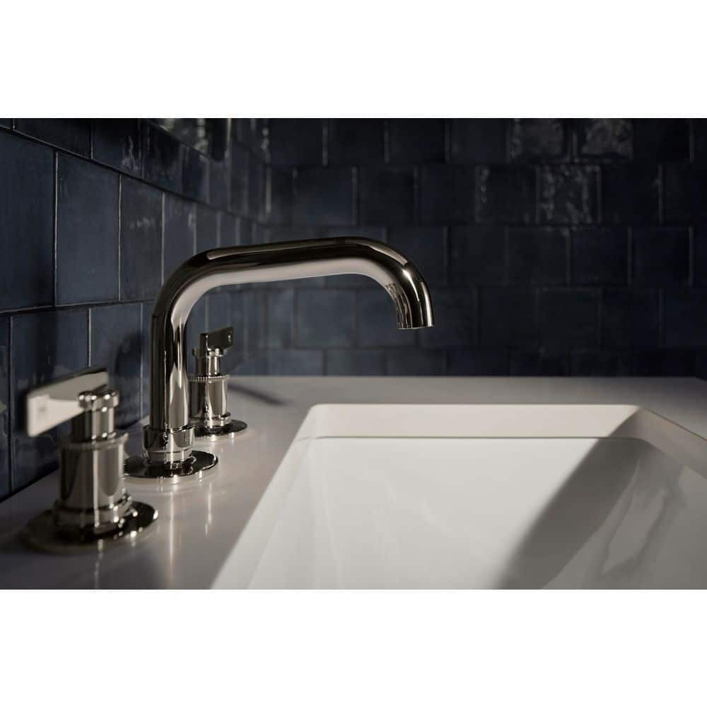 Polished Chrome Widespread Bathroom Sink Faucet with Stamped Levers
