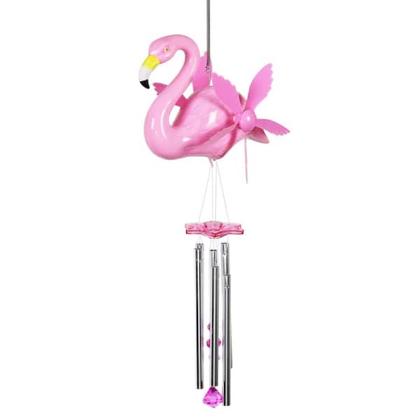 Exhart Pink Flamingo Spinning Plastic Wind Chimes