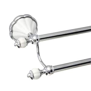 FLORA 24 in. Double Towel Bar in White Porcelain and Polished Chrome