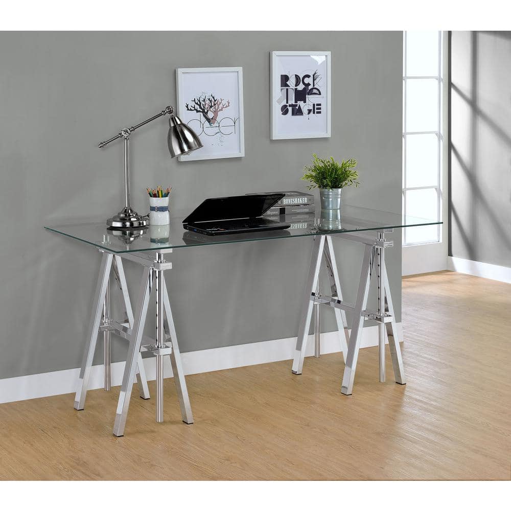Contemporary Chrome-Finished Adjustable Glass Desk - 60"