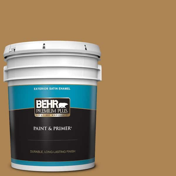 BEHR PREMIUM PLUS 5 gal. #S300-6 Harvest Time Satin Enamel Exterior Paint & Primer