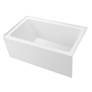 54 in. x 32 in. Acrylic Alcove Skirt Soaking Bathtub with Right Overflow and Drain in White/Brushed Nickel