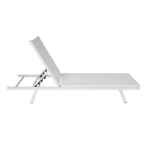 White 1-Piece Metal Outdoor Chaise Lounge with Adjustable Backrest for Sunbathing and Poolside Relaxation
