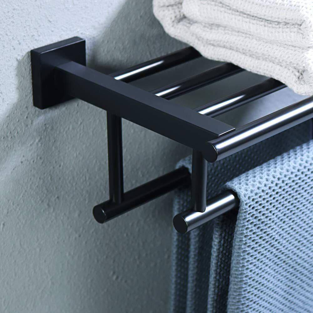 Matte Black Stainless Steel Wall-Mounted Double Towel Rack