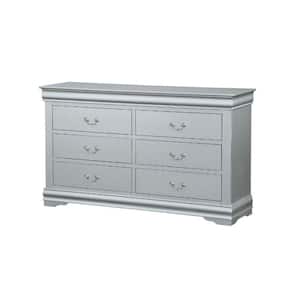15.43 in. Gray 6-Drawer Wooden Dresser Without Mirror