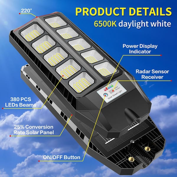 Adewalk 320000 Lumen 220° Black Motion Sensing Dusk to Dawn