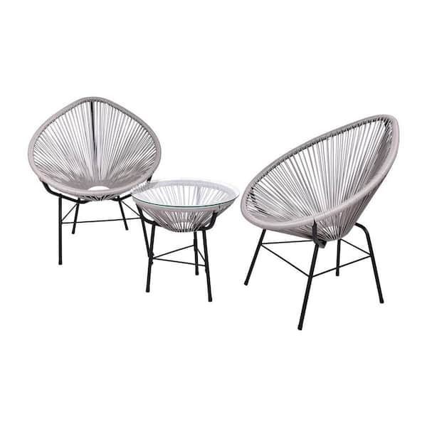 Unbranded Gray 3-Piece Metal All Weather Hand-Woven PE Rattan Oval Outdoor Patio Conversation Sets