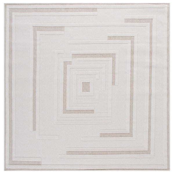 SAFAVIEH Global Light Beige/Beige 7 ft. x 7 ft. Geometric High-Low square Indoor/Outdoor Area Rug