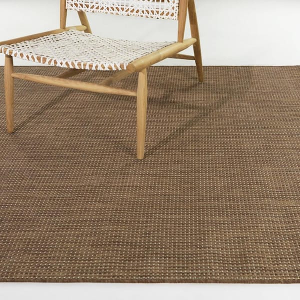 Border Brown 8 ft. x 10 ft. Solid Indoor/Outdoor Area Rug