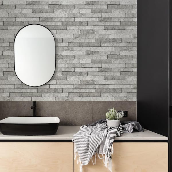 Peel And Stick Tile Grey Gray Self Adhesive Stone Wall Bath Kitchen Backsplash 