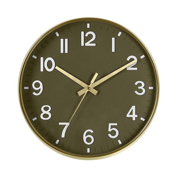 Oumilen 12 in. Silent Modern Olive-green Decorative Plastic Wall Clock