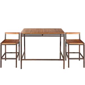 3-Piece Patio Bar Set Dining Set Outdoor Furniture Set with Wooden Tabletop