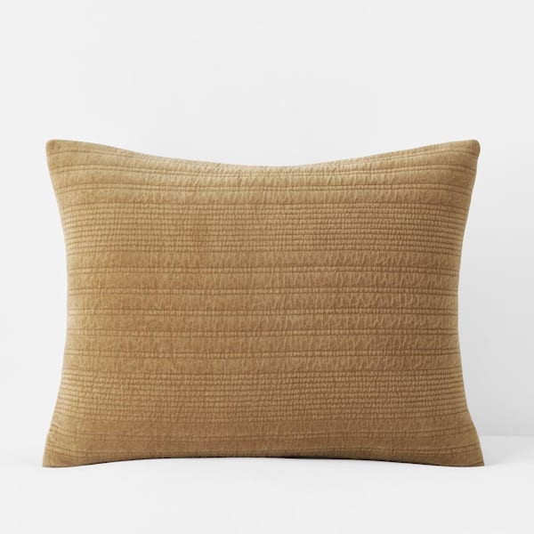 The Company Store Legends Luxury Line Stitch Velvet Gold Cotton Standard Quilted Sham